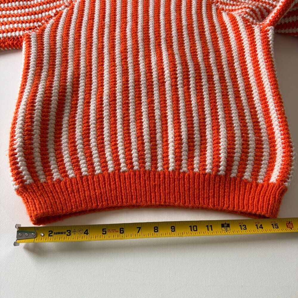 Handmade HandKnit Women's Sweater Orange & White Stripes, Sz L, Turtle/Mock Neck - Picture 16 of 16